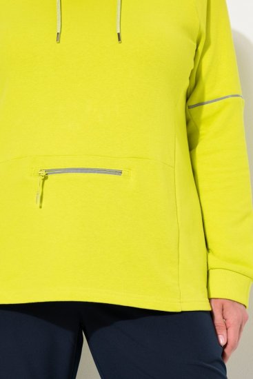 Ulla Popken Zippered Pocket and Reflective Piping Hoodie Green Apple - Naisten hupparit ja collegepaidat isot koot - Mukavat collegepaidat, huput ja neuleet