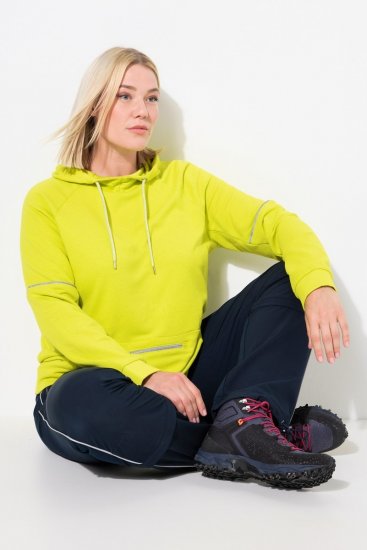 Ulla Popken Zippered Pocket and Reflective Piping Hoodie Green Apple - Naisten hupparit ja collegepaidat isot koot - Mukavat collegepaidat, huput ja neuleet