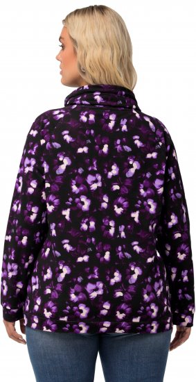 Ulla Popken Floral Print Drawstring Collar Hoodie Black - Naisten hupparit ja collegepaidat isot koot - 