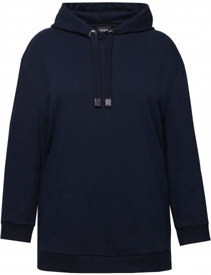 Ulla Popken Back Print Kangaroo Pocket Hoodie Navy - Naisten hupparit ja collegepaidat isot koot - 