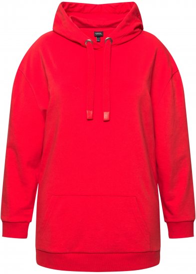 Ulla Popken Back Print Kangaroo Pocket Hoodie Hibiscus Red - Hupparit ja collegepaidat - 