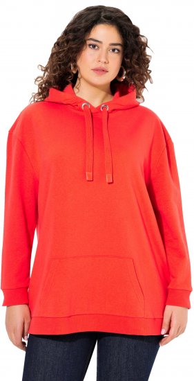 Ulla Popken Back Print Kangaroo Pocket Hoodie Hibiscus Red - Hupparit ja collegepaidat - 