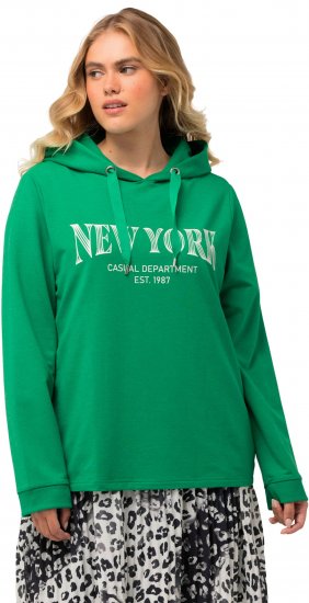 Ulla Popken City Name Graphic Hoodie Emerald Green - Naisten hupparit ja collegepaidat isot koot - 