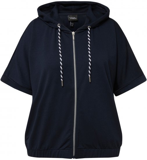 Ulla Popken Short Sleeve Zip-Up Hoodie Navy - Naisten hupparit ja collegepaidat isot koot - 