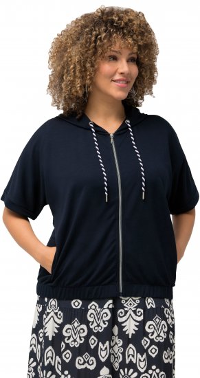 Ulla Popken Short Sleeve Zip-Up Hoodie Navy - Naisten hupparit ja collegepaidat isot koot - 
