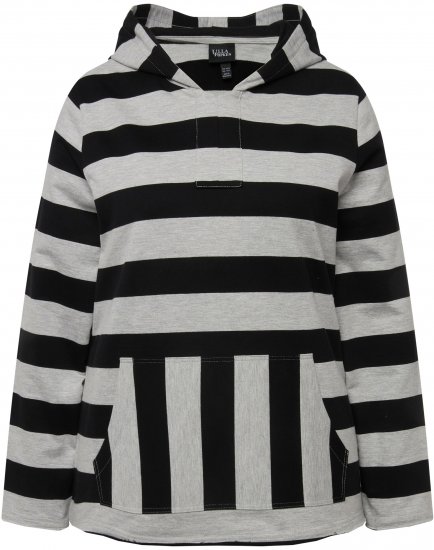Ulla Popken Mixed Stripe Long Sleeve Hoodie Black - Naisten hupparit ja collegepaidat isot koot - 