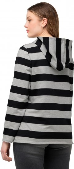 Ulla Popken Mixed Stripe Long Sleeve Hoodie Black - Naisten hupparit ja collegepaidat isot koot - 