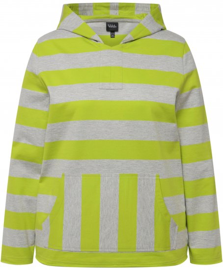 Ulla Popken Mixed Stripe Long Sleeve Hoodie Apple Green - Naisten hupparit ja collegepaidat isot koot - 