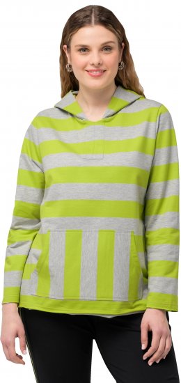 Ulla Popken Mixed Stripe Long Sleeve Hoodie Apple Green - Naisten hupparit ja collegepaidat isot koot - 