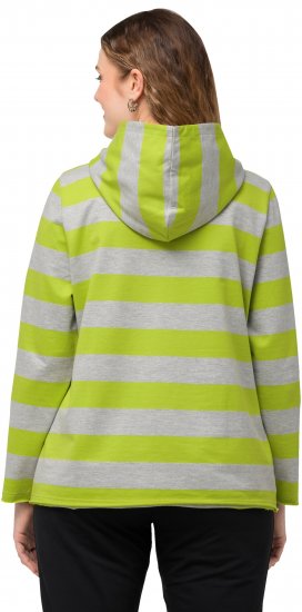Ulla Popken Mixed Stripe Long Sleeve Hoodie Apple Green - Naisten hupparit ja collegepaidat isot koot - 