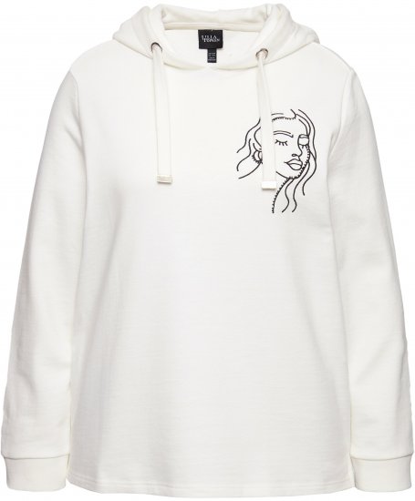 Ulla Popken Face Graphic Long Sleeve Hoodie Off-White - Hupparit ja collegepaidat - 