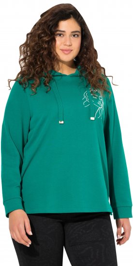 Ulla Popken Face Graphic Long Sleeve Hoodie Emerald Green - Naisten hupparit ja collegepaidat isot koot - 