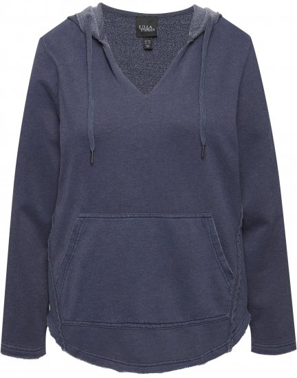 Ulla Popken Open Edged Long Sleeve V-Neck Hoodie Navy - Hupparit ja collegepaidat - 