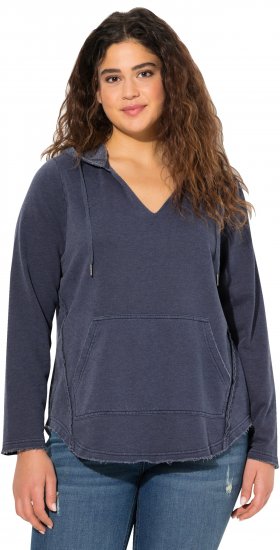 Ulla Popken Open Edged Long Sleeve V-Neck Hoodie Navy - Hupparit ja collegepaidat - 