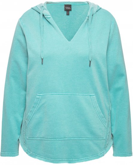 Ulla Popken Open Edged Long Sleeve V-Neck Hoodie Mint Green - Naisten hupparit ja collegepaidat isot koot - 