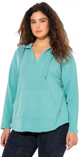 Ulla Popken Open Edged Long Sleeve V-Neck Hoodie Mint Green - Naisten hupparit ja collegepaidat isot koot - 