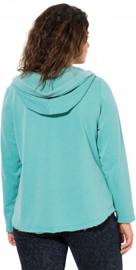 Ulla Popken Open Edged Long Sleeve V-Neck Hoodie Mint Green - Naisten hupparit ja collegepaidat isot koot - 