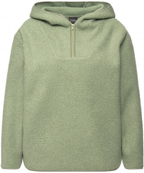 Ulla Popken Teddy Plush Long Sleeve Hoodie Sage Green - Naisten hupparit ja collegepaidat isot koot - 