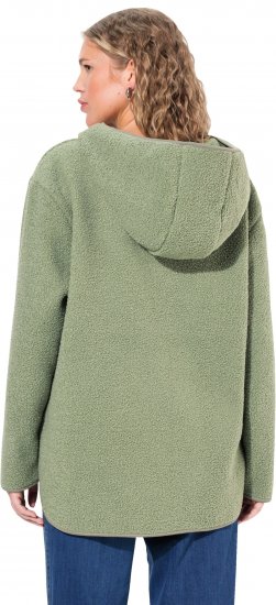 Ulla Popken Teddy Plush Long Sleeve Hoodie Sage Green - Naisten hupparit ja collegepaidat isot koot - 