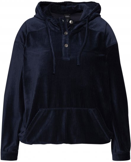 Ulla Popken Corduroy Hoodie Navy - Naisten hupparit ja collegepaidat isot koot - 