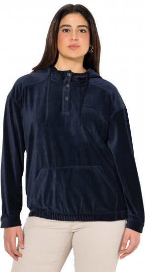 Ulla Popken Corduroy Hoodie Navy - Naisten hupparit ja collegepaidat isot koot - 