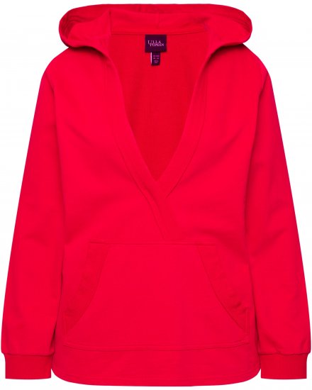 Ulla Popken Plunge Neck Long Sleeve Hoodie Salsa Red - Naisten hupparit ja collegepaidat isot koot - 