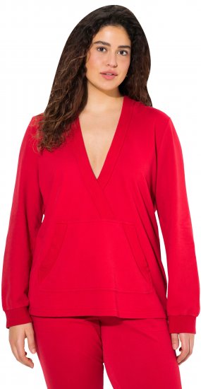 Ulla Popken Plunge Neck Long Sleeve Hoodie Salsa Red - Naisten hupparit ja collegepaidat isot koot - 