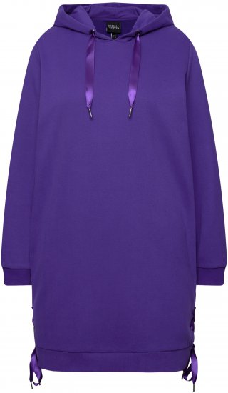 Ulla Popken Longline Lace Up Hoodie Purple - Naisten hupparit ja collegepaidat isot koot - 