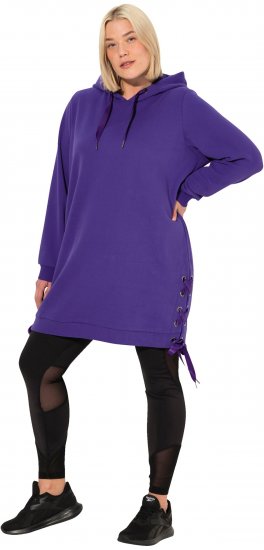 Ulla Popken Longline Lace Up Hoodie Purple - Naisten hupparit ja collegepaidat isot koot - 