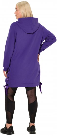 Ulla Popken Longline Lace Up Hoodie Purple - Naisten hupparit ja collegepaidat isot koot - 