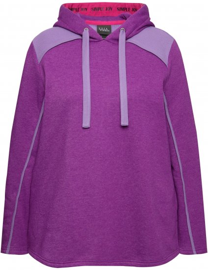 Ulla Popken Waffle Pique Contrast Color Hoodie Dark Purple - Naisten hupparit ja collegepaidat isot koot - 