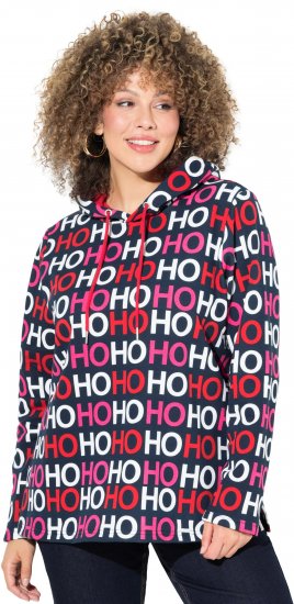 Ulla Popken Ho Ho Ho Lettering Hooded Sweatshirt Navy - Naisten hupparit ja collegepaidat isot koot - 