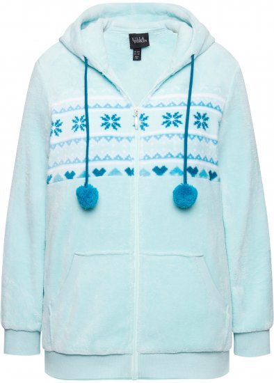 Ulla Popken Plush Alpine Striped Motif Loungewear Hoodie Baby Blue - Naisten hupparit ja collegepaidat isot koot - 