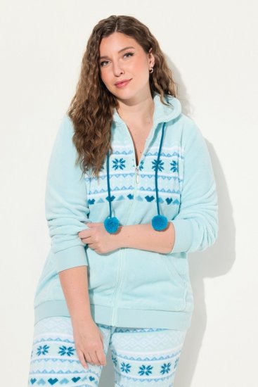 Ulla Popken Plush Alpine Striped Motif Loungewear Hoodie Baby Blue - Naisten hupparit ja collegepaidat isot koot - Mukavat collegepaidat, huput ja neuleet