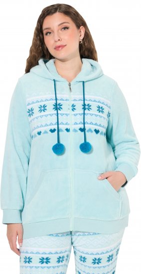 Ulla Popken Plush Alpine Striped Motif Loungewear Hoodie Baby Blue - Naisten hupparit ja collegepaidat isot koot - 