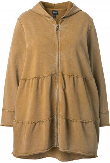 Ulla Popken Tiered Flounce Panel Zip Up Hoodie Mocha Brown - Naisten hupparit ja collegepaidat isot koot - 