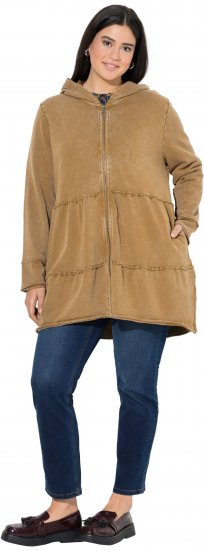 Ulla Popken Tiered Flounce Panel Zip Up Hoodie Mocha Brown - Naisten hupparit ja collegepaidat isot koot - 