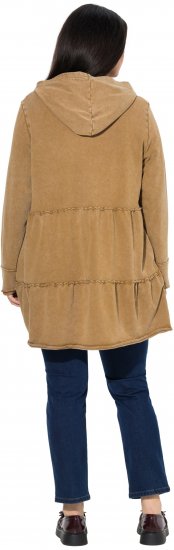 Ulla Popken Tiered Flounce Panel Zip Up Hoodie Mocha Brown - Naisten hupparit ja collegepaidat isot koot - 