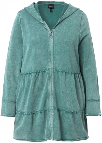 Ulla Popken Tiered Flounce Panel Zip Up Hoodie Green - Naisten hupparit ja collegepaidat isot koot - 