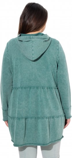 Ulla Popken Tiered Flounce Panel Zip Up Hoodie Green - Naisten hupparit ja collegepaidat isot koot - 