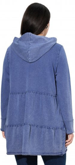 Ulla Popken Tiered Flounce Panel Zip Up Hoodie Atlantic Blue - Naisten hupparit ja collegepaidat isot koot - 