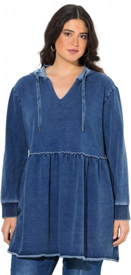 Ulla Popken Indigo Dyed Flounce Panel Hoodie Blue - Hupparit ja collegepaidat - 