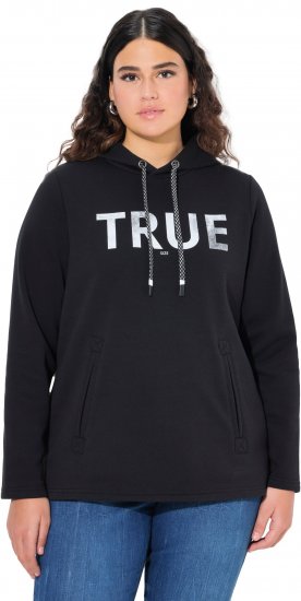 Ulla Popken TRUE Lettering Hoodie Black - Naisten hupparit ja collegepaidat isot koot - 