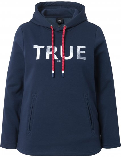 Ulla Popken TRUE Lettering Hoodie Navy Blue - Naisten hupparit ja collegepaidat isot koot - 