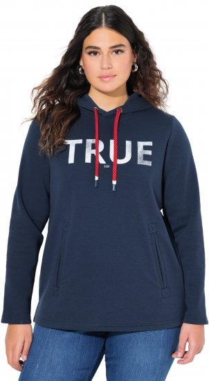 Ulla Popken TRUE Lettering Hoodie Navy Blue - Naisten hupparit ja collegepaidat isot koot - 