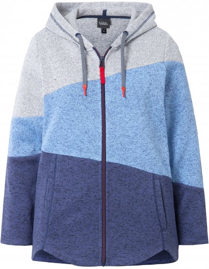 Ulla Popken Color Block Fleece-Lined Hoodie Atlantic Blue - Naisten hupparit ja collegepaidat isot koot - 