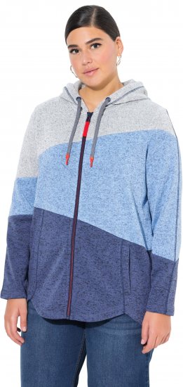 Ulla Popken Color Block Fleece-Lined Hoodie Atlantic Blue - Naisten hupparit ja collegepaidat isot koot - 