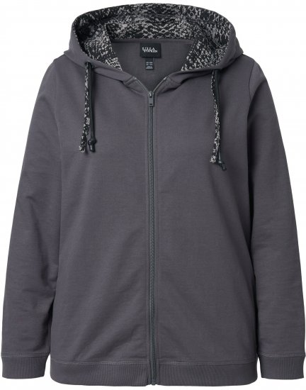 Ulla Popken Snake Detail Zip-Up Hoodie Graphite Grey - Naisten hupparit ja collegepaidat isot koot - 