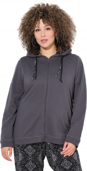 Ulla Popken Snake Detail Zip-Up Hoodie Graphite Grey - Naisten hupparit ja collegepaidat isot koot - 