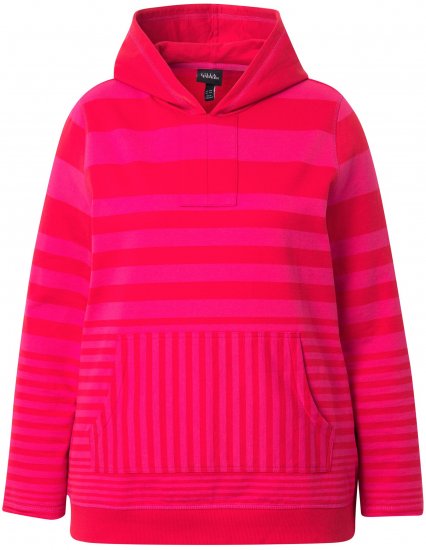 Ulla Popken Oversized Striped Long Sleeve Hoodie Lychee - Hupparit ja collegepaidat - 